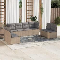 Salon de jardin avec coussins 8 pcs beige résine tressée