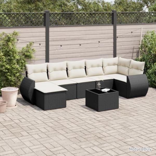 Salon de jardin 7 pcs avec coussins noir rsine tresse