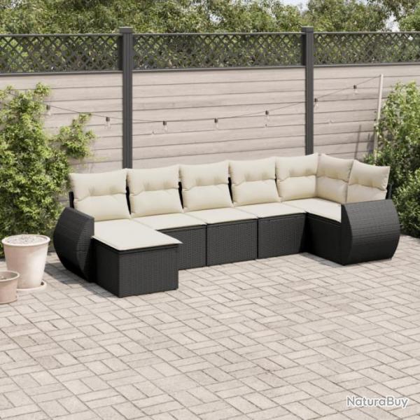 Salon de jardin 7 pcs avec coussins noir rsine tresse