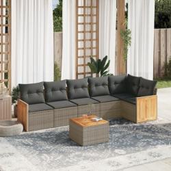 Salon de jardin avec coussins 7 pcs gris résine tressée