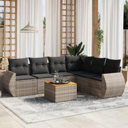 Salon de jardin avec coussins 7 pcs gris résine tressée