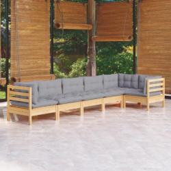 Salon de jardin 6 pcs avec coussins gris bois de pin