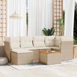 Salon de jardin avec coussins 7 pcs beige résine tressée