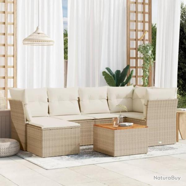 Salon de jardin avec coussins 7 pcs beige rsine tresse