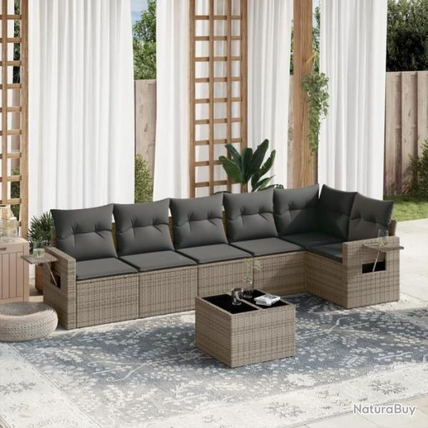 Salon de jardin avec coussins 7 pcs gris rsine tresse