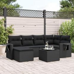 Salon de jardin 7 pcs avec coussins noir résine tressée