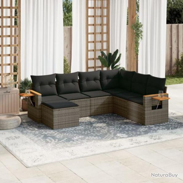 Salon de jardin avec coussins 7 pcs gris rsine tresse