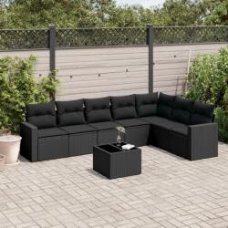 Salon de jardin 8 pcs avec coussins noir résine tressée