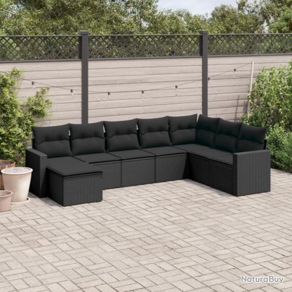 Salon de jardin 8 pcs avec coussins noir rsine tresse