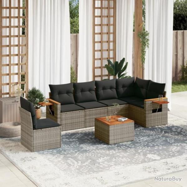 Salon de jardin avec coussins 7 pcs gris rsine tresse