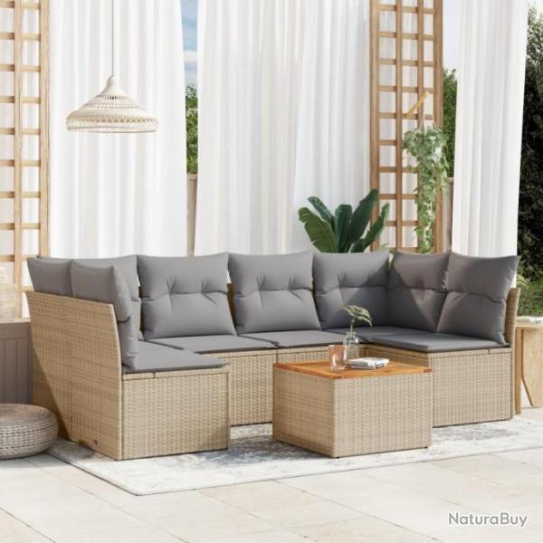 Salon de jardin avec coussins 7 pcs beige rsine tresse