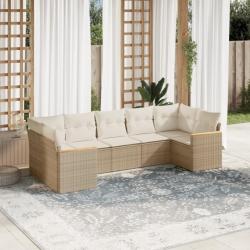 Salon de jardin avec coussins 7 pcs beige résine tressée