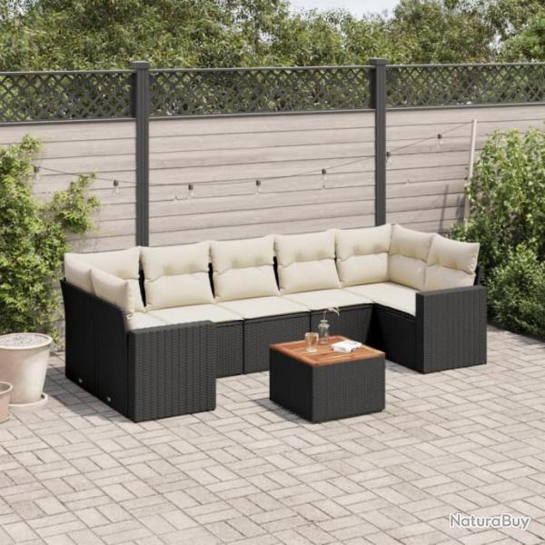 Salon de jardin 8 pcs avec coussins noir rsine tresse