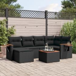 Salon de jardin 7 pcs avec coussins noir résine tressée