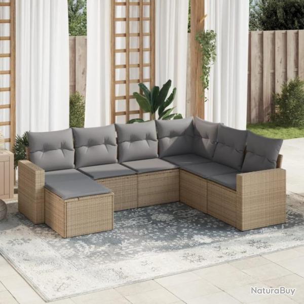 Salon de jardin avec coussins 7 pcs beige rsine tresse