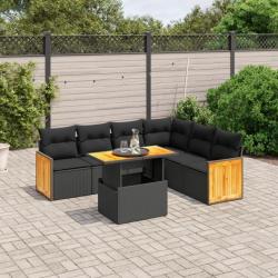 Salon de jardin 7 pcs avec coussins noir résine tressée