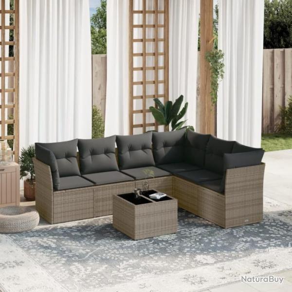 Salon de jardin avec coussins 7 pcs gris rsine tresse