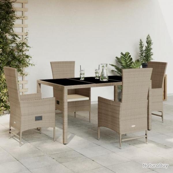 Ensemble  manger de jardin avec coussins 5pcs Beige poly rotin