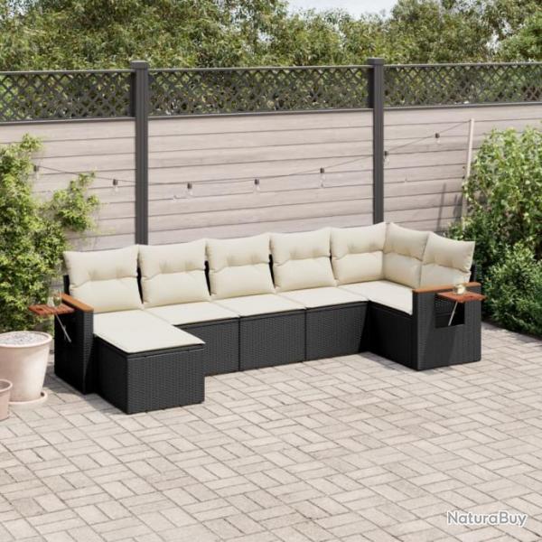 Salon de jardin 7 pcs avec coussins noir rsine tresse