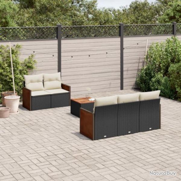 Salon de jardin 6 pcs avec coussins noir rsine tresse