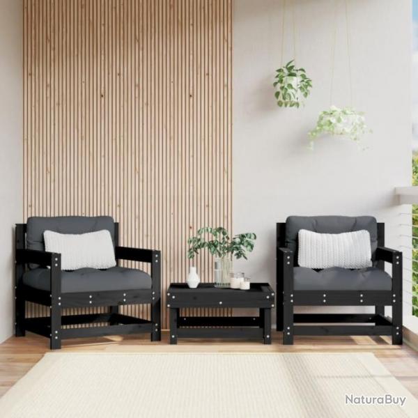 Chaises de jardin 2 pcs noir bois massif de pin