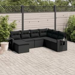 Salon de jardin 7 pcs avec coussins noir résine tressée