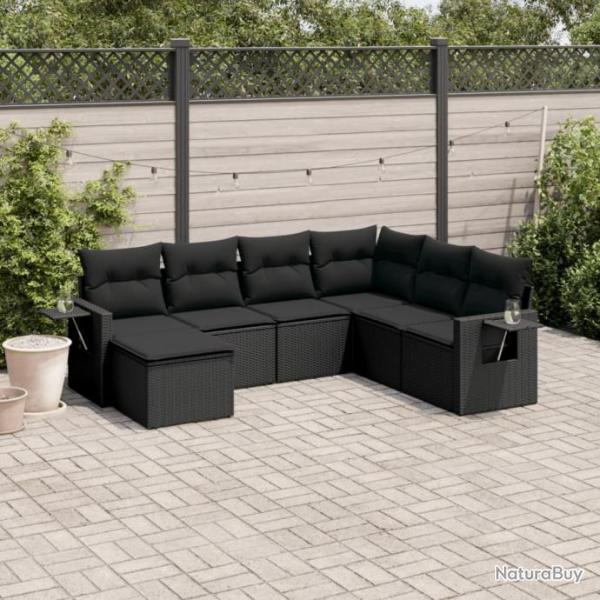 Salon de jardin 7 pcs avec coussins noir rsine tresse