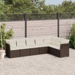 Salon de jardin avec coussins 7 pcs marron résine tressée