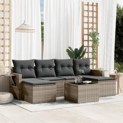 Salon de jardin avec coussins 7 pcs gris résine tressée