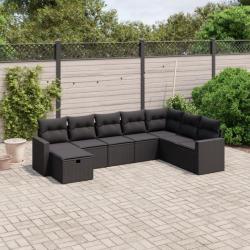 Salon de jardin 8 pcs avec coussins noir résine tressée