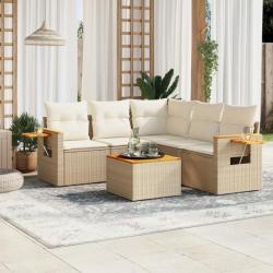 Salon de jardin avec coussins 6 pcs beige résine tressée