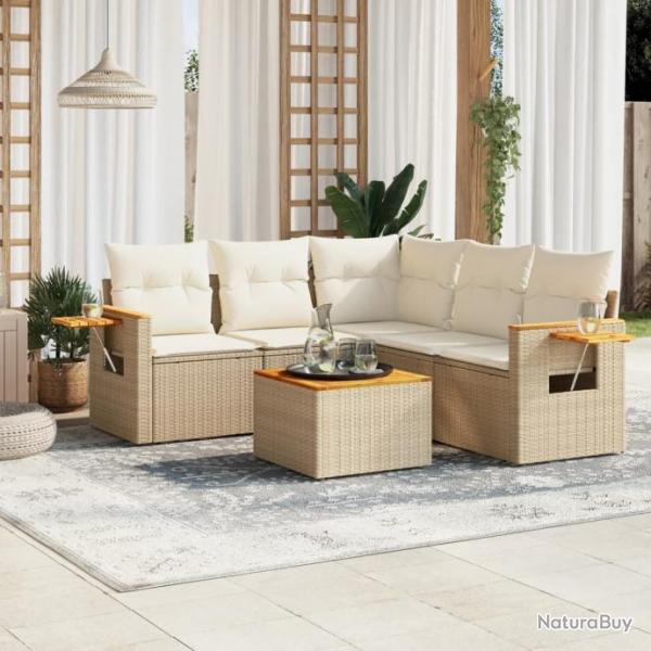 Salon de jardin avec coussins 6 pcs beige rsine tresse