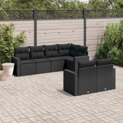 Salon de jardin 7 pcs avec coussins noir résine tressée