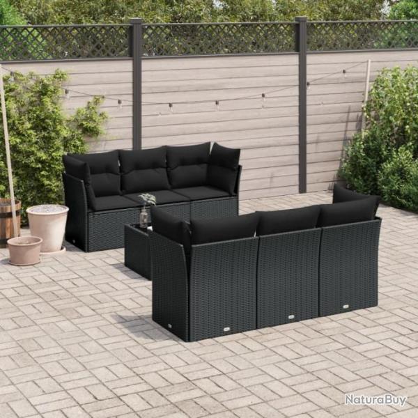 Salon de jardin 7 pcs avec coussins noir rsine tresse