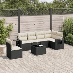 Salon de jardin 7 pcs avec coussins noir résine tressée