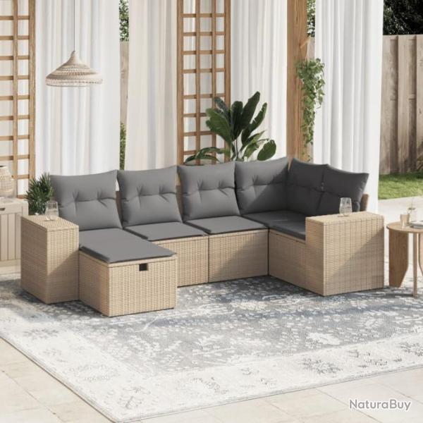 Salon de jardin avec coussins 6pcs mlange beige rsine tresse