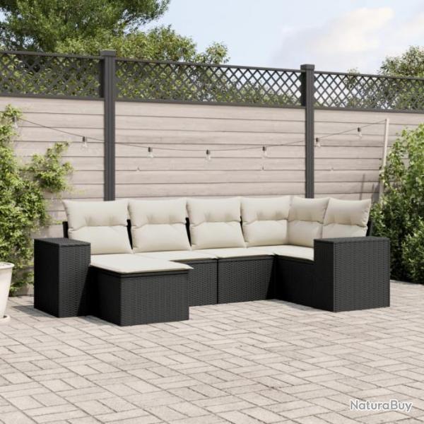 Salon de jardin 6 pcs avec coussins noir rsine tresse