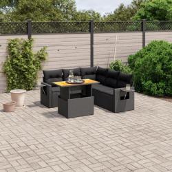 Salon de jardin 6 pcs avec coussins noir résine tressée