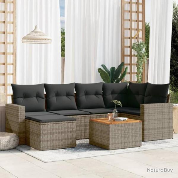 Salon de jardin avec coussins 7 pcs gris rsine tresse