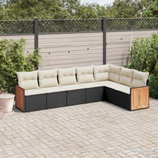 Salon de jardin 7 pcs avec coussins noir rsine tresse