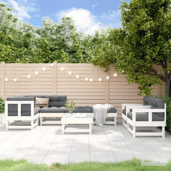 Salon de jardin 8 pcs Blanc Bois de pin massif