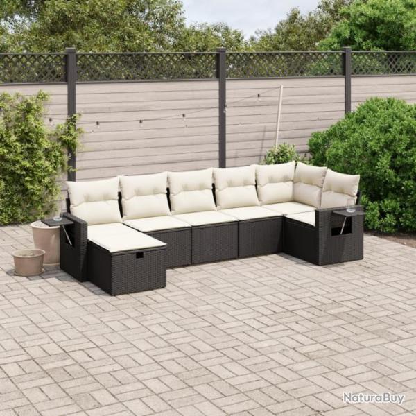 Salon de jardin 7 pcs avec coussins noir rsine tresse