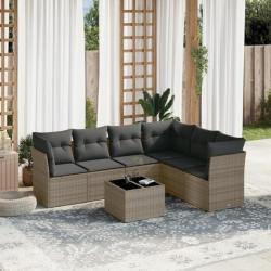 Salon de jardin avec coussins 7 pcs gris résine tressée