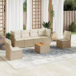 Salon de jardin avec coussins 7 pcs beige résine tressée