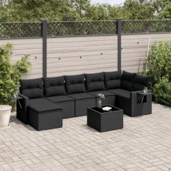 Salon de jardin 8 pcs avec coussins noir résine tressée