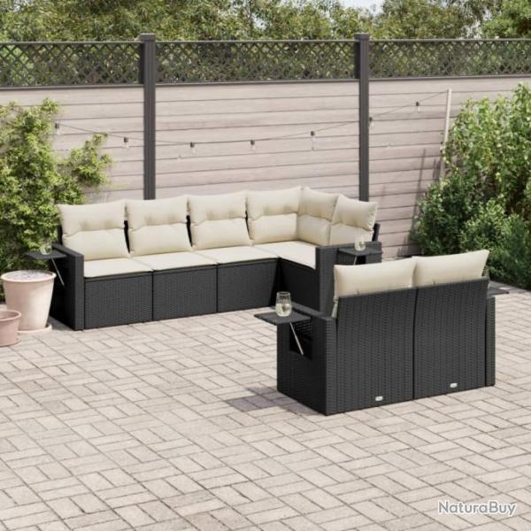 Salon de jardin 7 pcs avec coussins noir rsine tresse