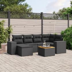 Salon de jardin 7 pcs avec coussins noir résine tressée