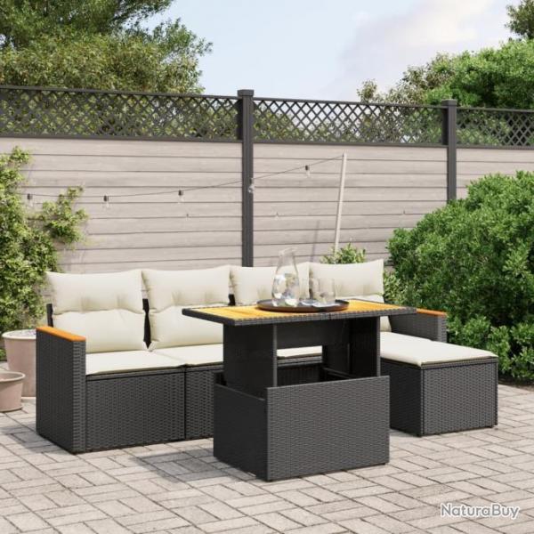 Salon de jardin 6 pcs avec coussins noir rsine tresse