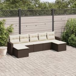 Salon de jardin avec coussins 7 pcs marron résine tressée