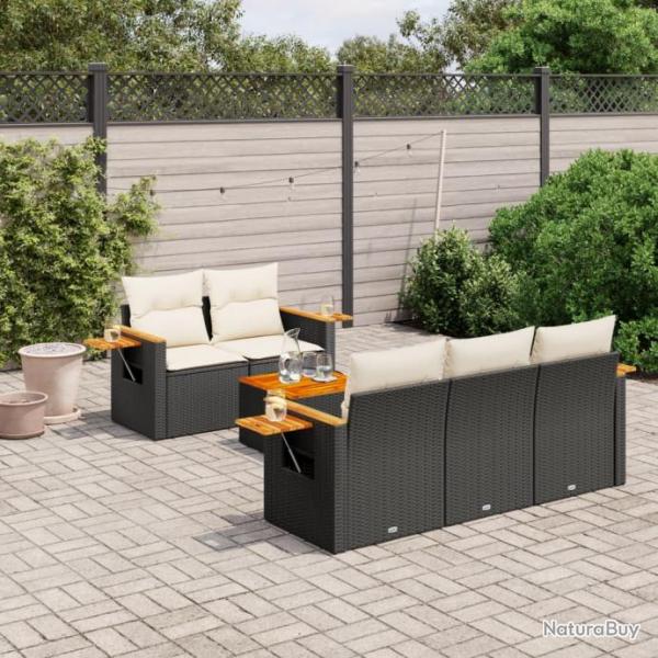 Salon de jardin 6 pcs avec coussins noir rsine tresse